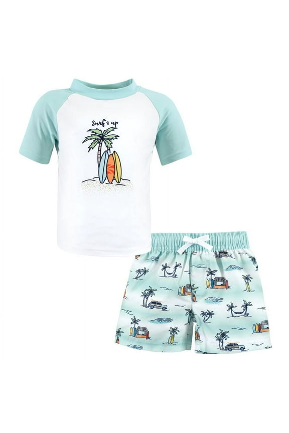 Boys Swim Rashguard Set, Mint Surfer, 3-6 Months