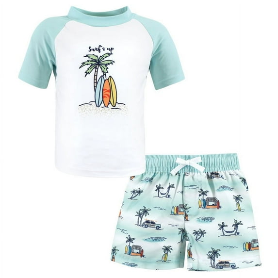 Hudson Baby Boys Swim Rashguard Set, Mint Surfer, 6-9 Months