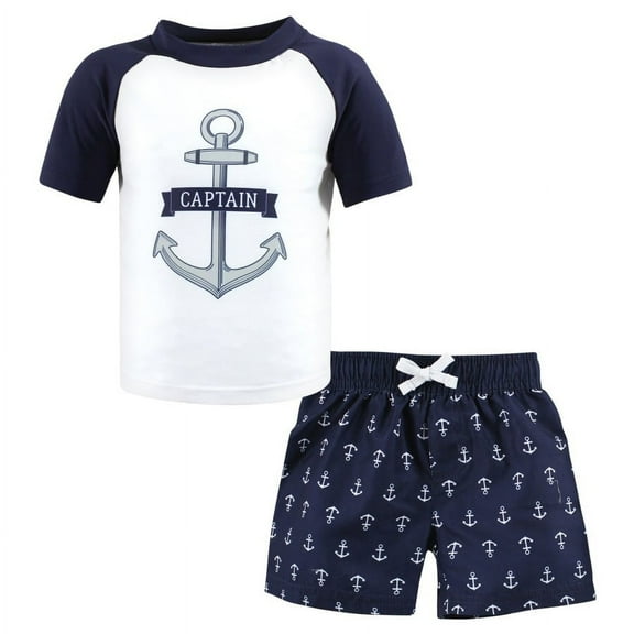 Hudson Baby Boys Swim Rashguard Set, Navy Anchor, 12-18 Months