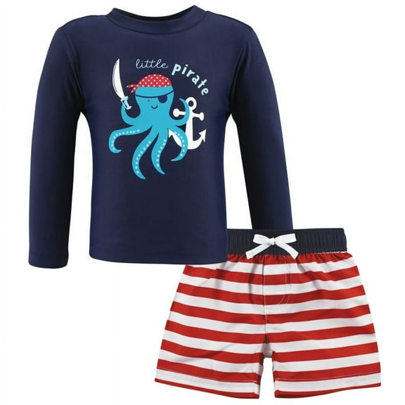 Hudson Baby Boys Swim Rashguard Set, Pirate Octopus, 3T
