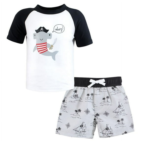 Hudson Baby Boys Swim Rashguard Set, Pirate Shark, 2T
