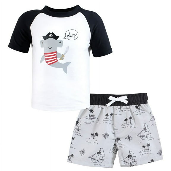 Hudson Baby Boys Swim Rashguard Set, Pirate Shark, 3-6 Months