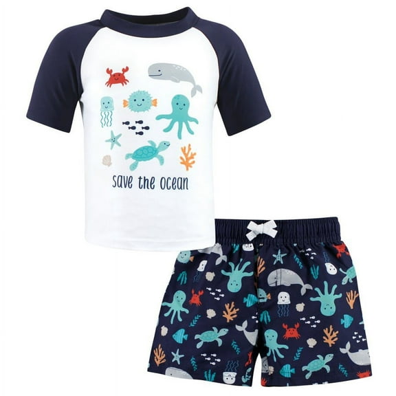 Hudson Baby Boys Swim Rashguard Set, Sea Characters, 3T