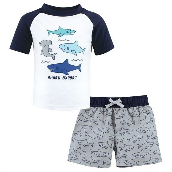 Hudson Baby Boys Swim Rashguard Set, Shark Expert, 12-18 Months