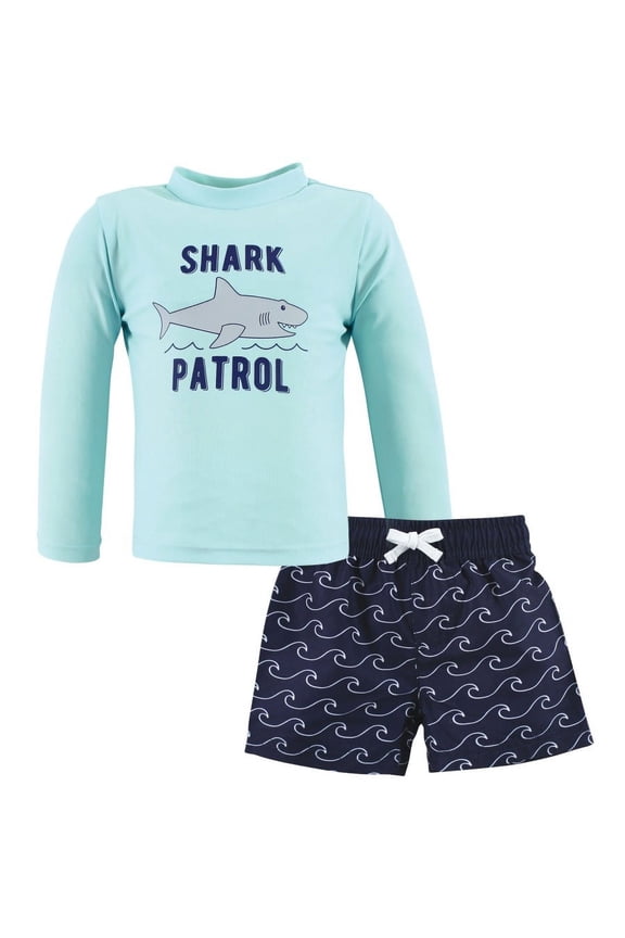 Boys Swim Rashguard Set, Shark Patrol, 2T