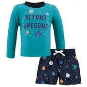 Hudson Baby Boys Swim Rashguard Set, Space, 3-6 Months
