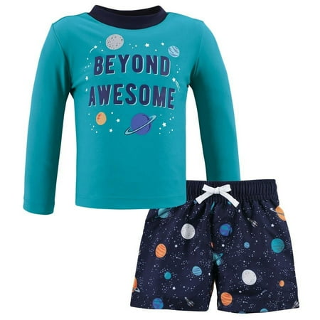Hudson Baby Boys Swim Rashguard Set, Space, 3-6 Months