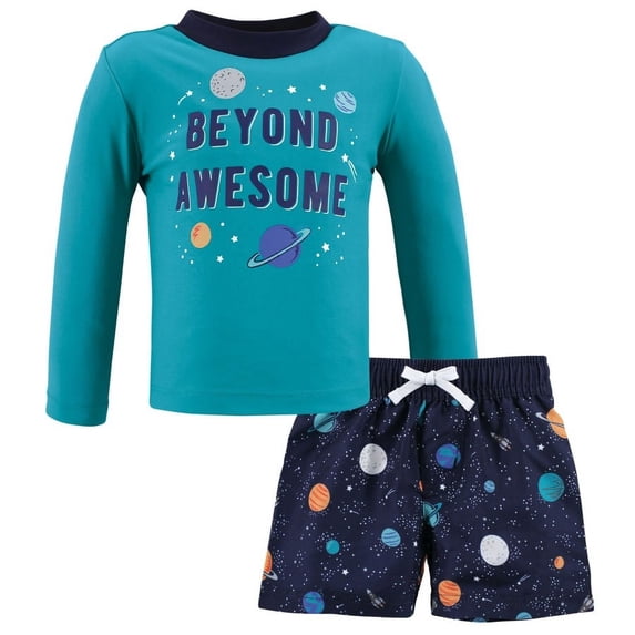 Hudson Baby Boys Swim Rashguard Set, Space, 6-9 Months