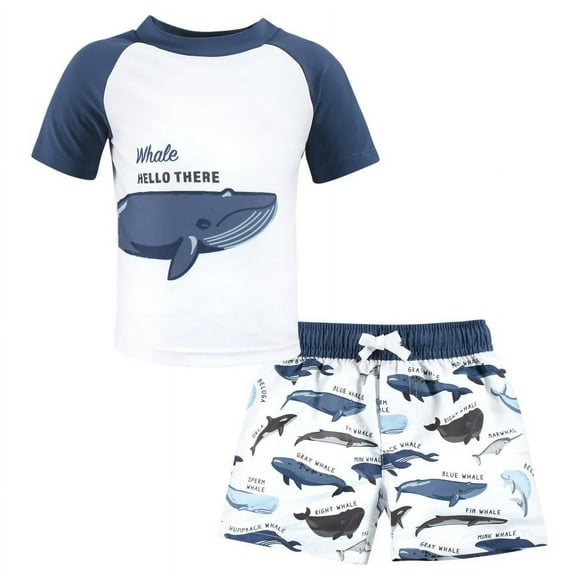 Hudson Baby Boys Swim Rashguard Set, Whale Hello There, 3-6 Months