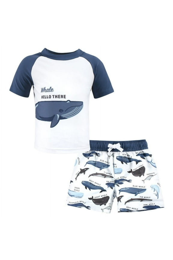 Boys Swim Rashguard Set, Whale Hello There, 3-6 Months
