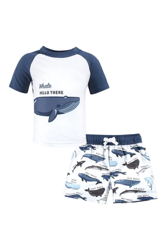 Boys Swim Rashguard Set, Whale Hello There, 5T