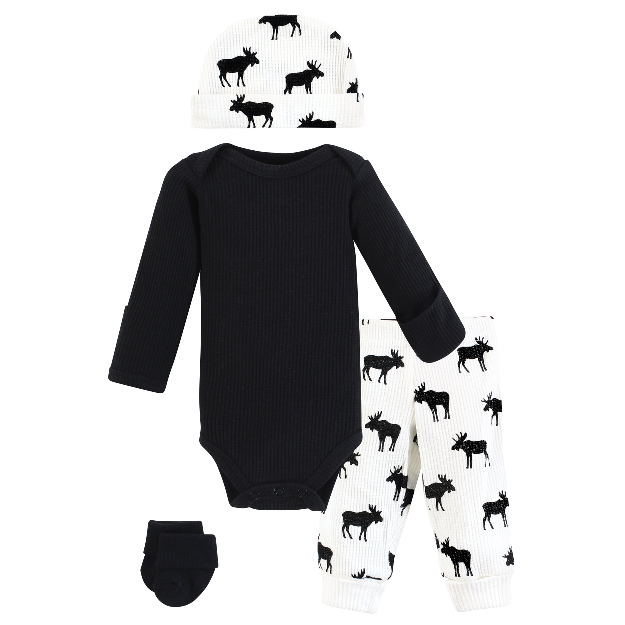 Hudson Baby Boys Thermal Preemie Layette Set 4pc Long Sleeve Outfit, Moose, Preemie
