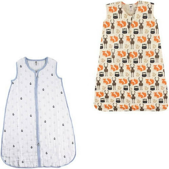 Hudson Baby Boys' Wearable Muslin and Jersey Cotton Sleeping Bag, 2-Pack, Choose Your Color and Size