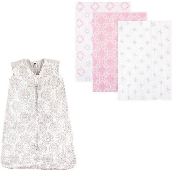 Hudson Baby Boys' and Girls' Muslin Swaddle Blanket (3-Pack) and Wearable Cotton Jersey Sleeping Bag, Choose Your Color and Size