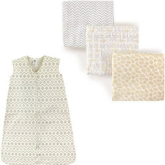 Hudson Baby Boys' and Girls' Muslin Swaddle Blanket (3-Pack) and Wearable Cotton Jersey Sleeping Bag, Choose Your Color and Size