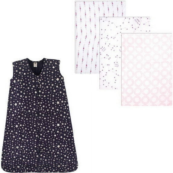 Hudson Baby Boys' and Girls' Muslin Swaddle Blanket (3-Pack) and Wearable Cotton Jersey Sleeping Bag, Choose Your Color and Size