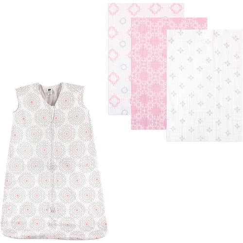 Hudson Baby Boys' and Girls' Muslin Swaddle Blanket (3-Pack) and Wearable Cotton Jersey Sleeping Bag, Choose Your Color and Size