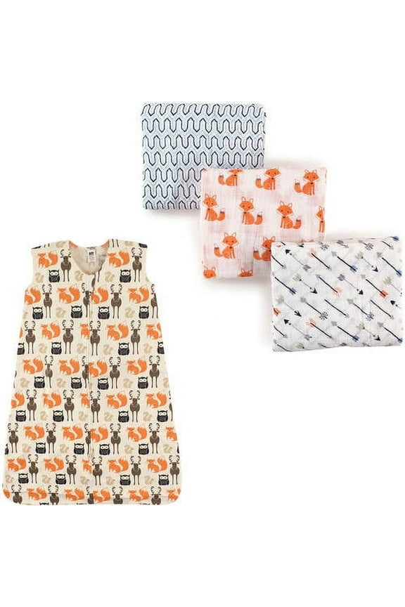 Boys' and Girls' Muslin Swaddle Blanket (3-Pack) and Wearable Cotton Jersey Sleeping Bag, Choose Your Color and Size