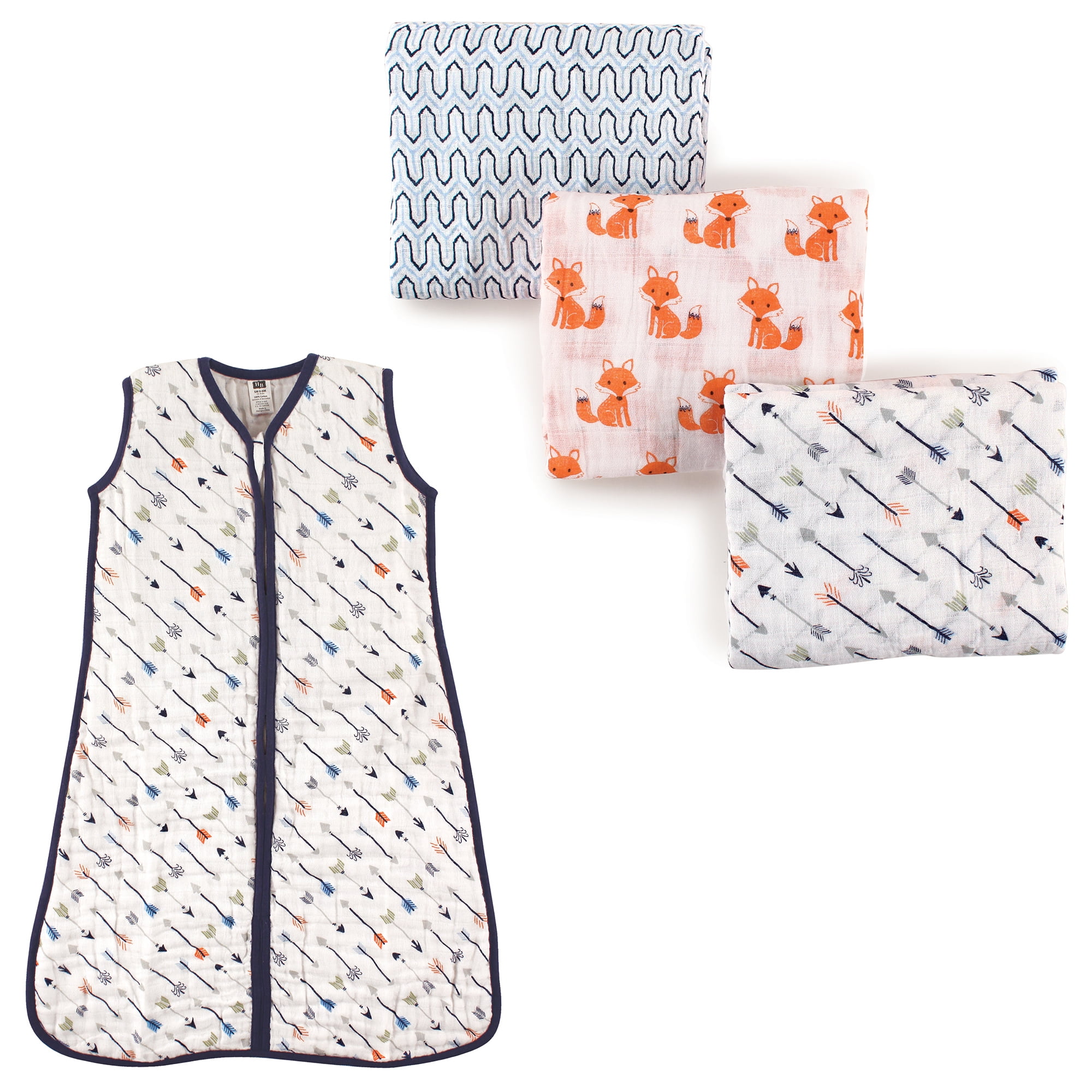 Hudson Baby Boys' and Girls' Muslin Swaddle Blanket (3-Pack) and Wearable Muslin Sleeping Bag, Choose Your Color and Size