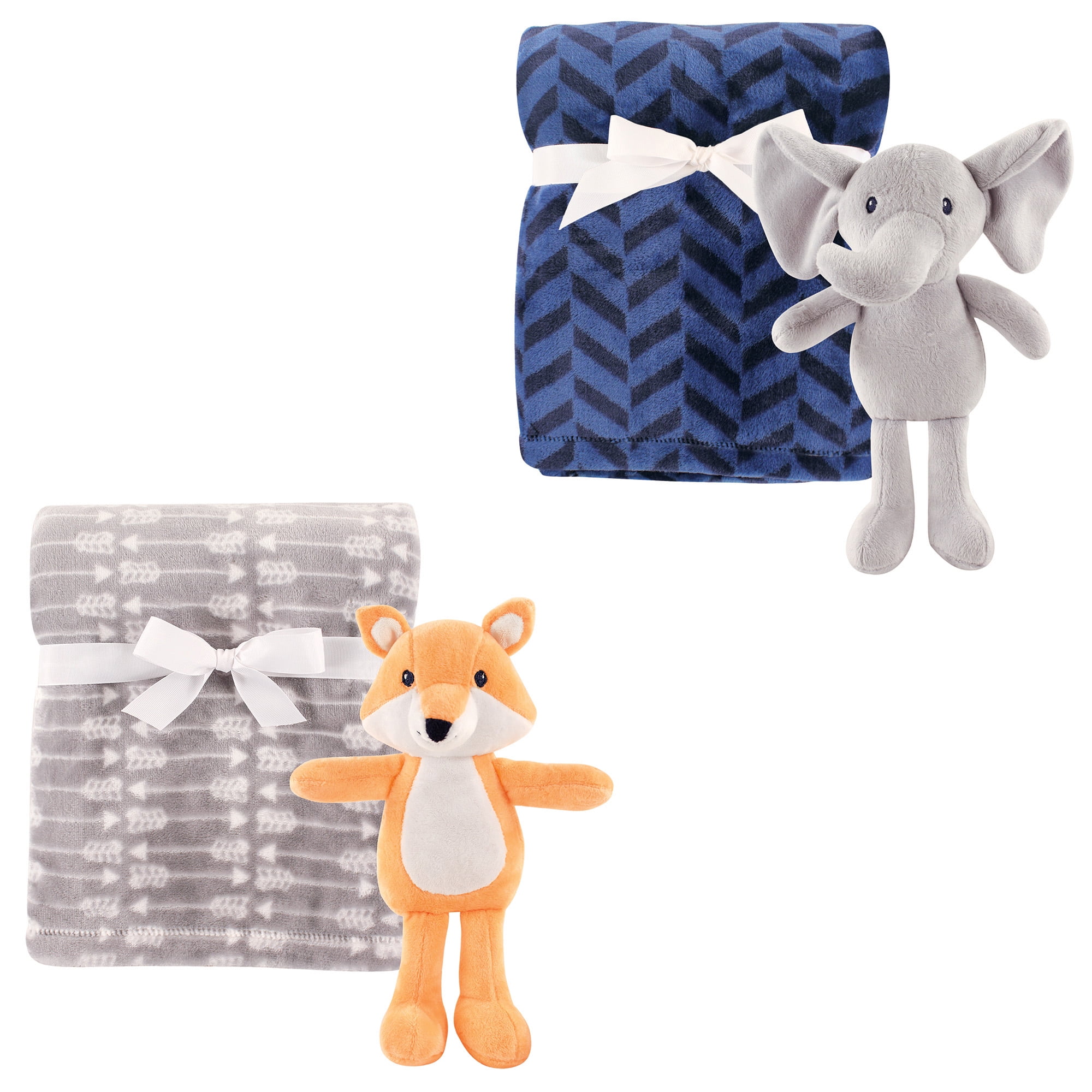 Hudson Baby Boys' and Girls' Plush Blanket (2Pack) with Plush Animal
