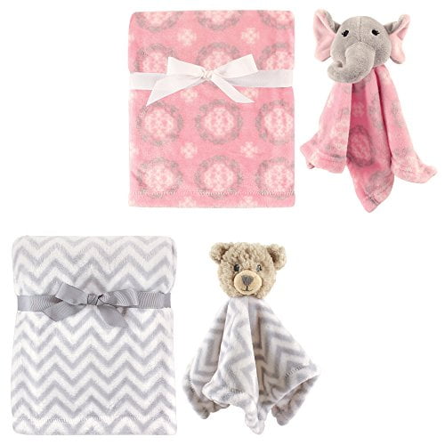 Hudson Baby Boys' and Girls' Plush Blanket (2Pack) with Security