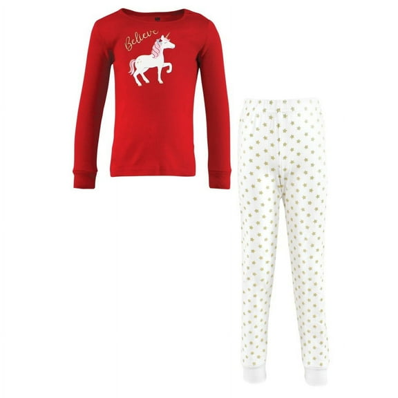 Hudson Baby Child Girl Cotton Pajama Set, Christmas Unicorn, 8 Years