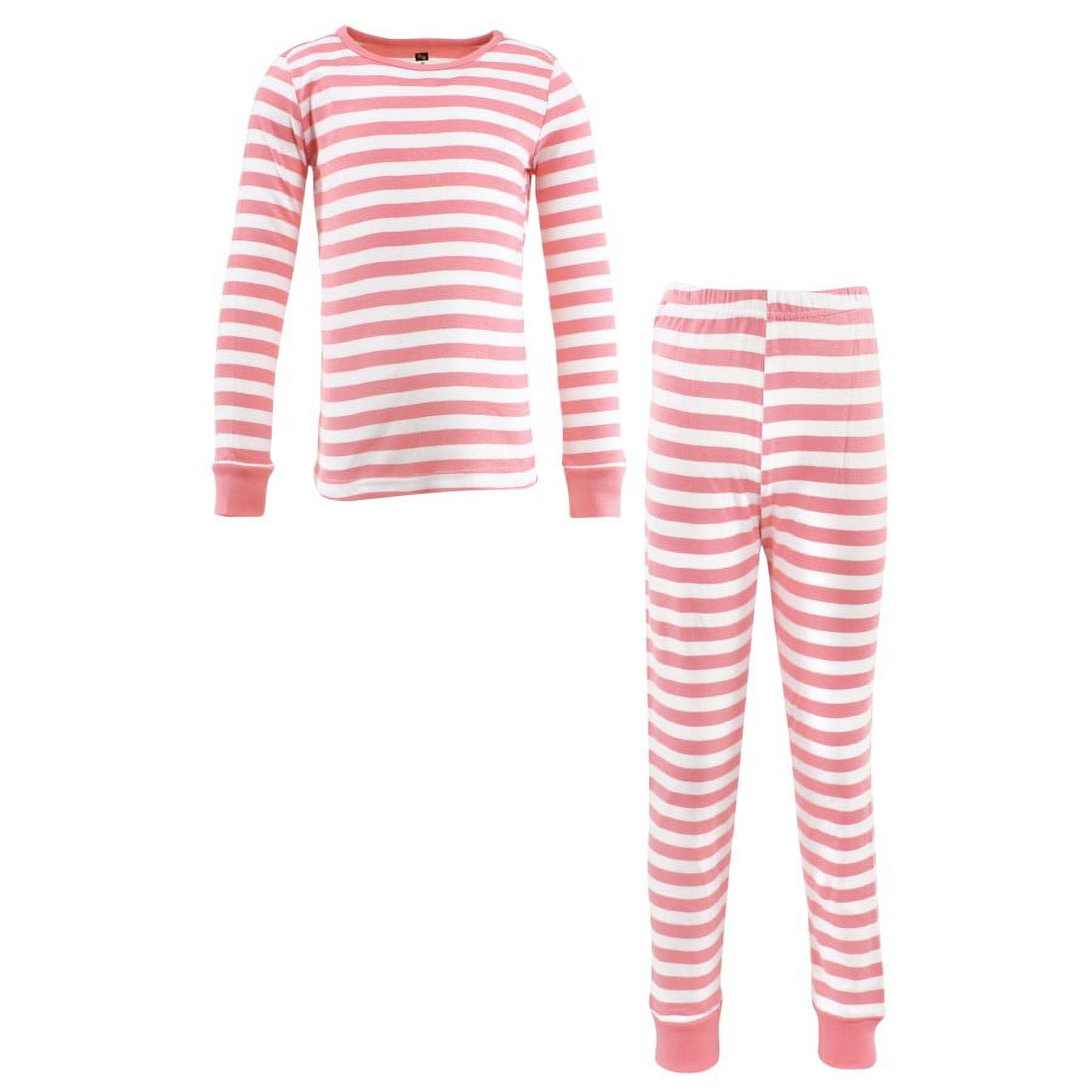 Hudson Baby Child Girl Cotton Pajama Set, Coral Stripe, 7 Years