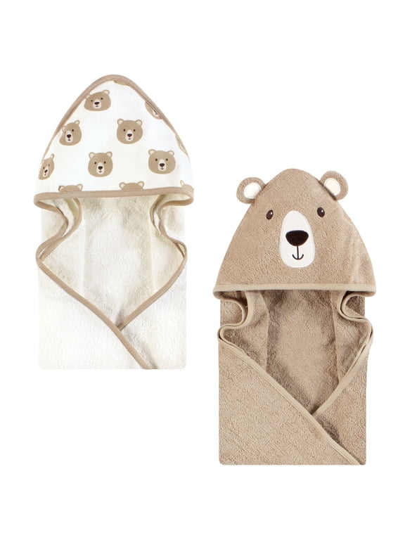 Unisex Baby Cotton Poly Animal Face Hooded Towel, Tan Bear, One Size