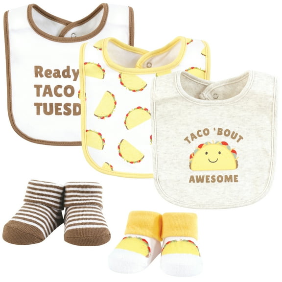 Hudson Baby Cotton Bib and Sock Set, Taco Tuesday, One Size