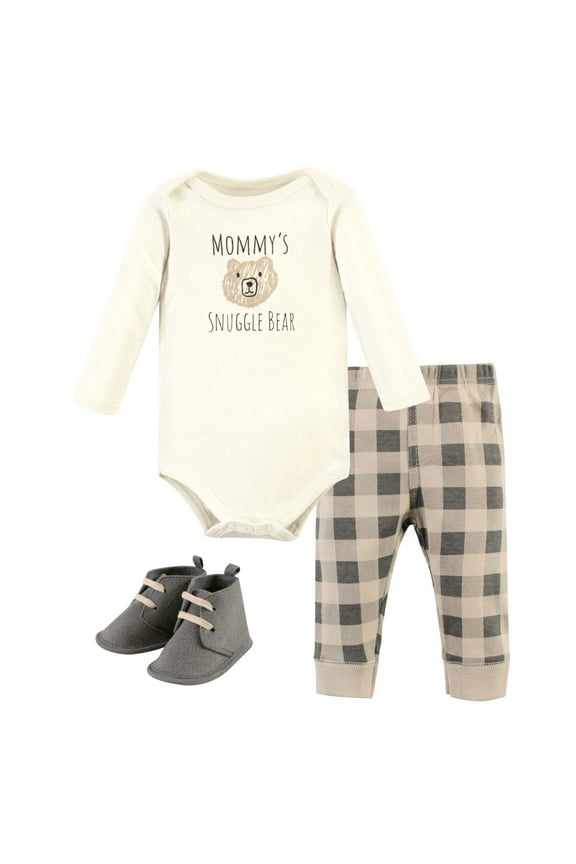 Cotton Bodysuit, Pant and Shoe Set, Snuggle Bear Long Sleeve, 6-9 Months