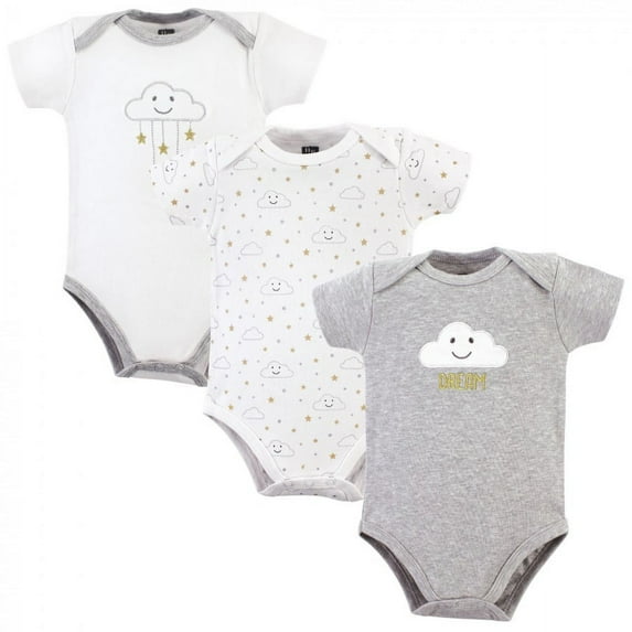 Hudson Baby Cotton Bodysuits 3pk, Gray Clouds, 12-18 Months