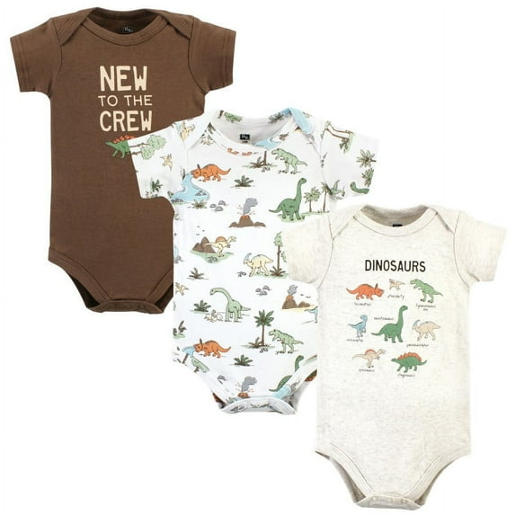 Hudson Baby Cotton Bodysuits, Dinosaur Adventures 3-Pack, 0-3 Months
