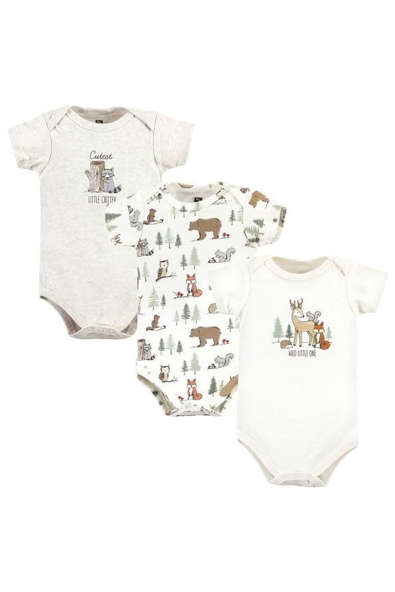 Cotton Bodysuits, Forest Animals 3-Pack, 12-18 Months