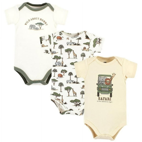 Hudson Baby Cotton Bodysuits, Going On Safari 3-Pack, 3-6 Months