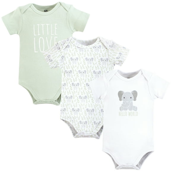 Hudson Baby Cotton Bodysuits, Hello World Elephant, 6-9 Months