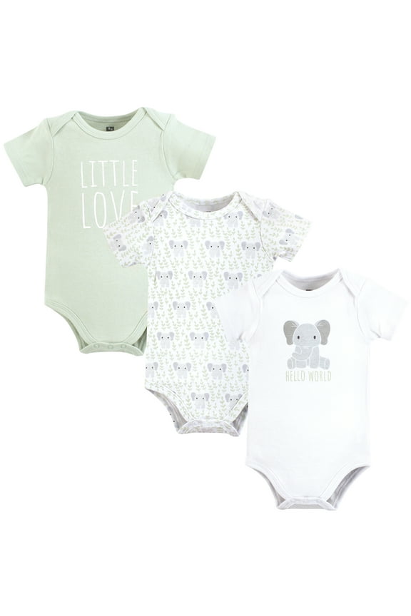 Cotton Bodysuits, Hello World Elephant, 6-9 Months