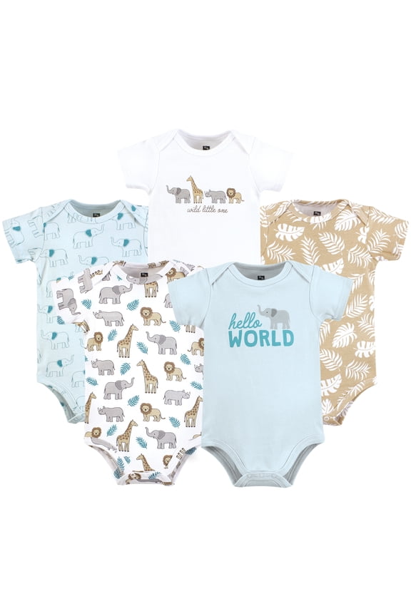Cotton Bodysuits, Hello World Safari, 9-12 Months