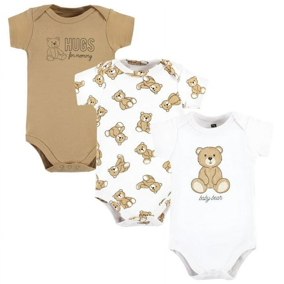 Hudson Baby Cotton Bodysuits, Teddy Bears 3-Pack, 0-3 Months