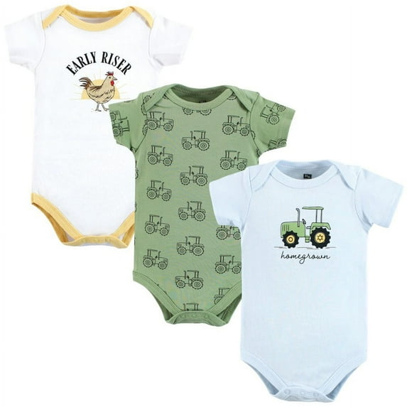 Hudson Baby Cotton Bodysuits, Tractor, 12-18 Months