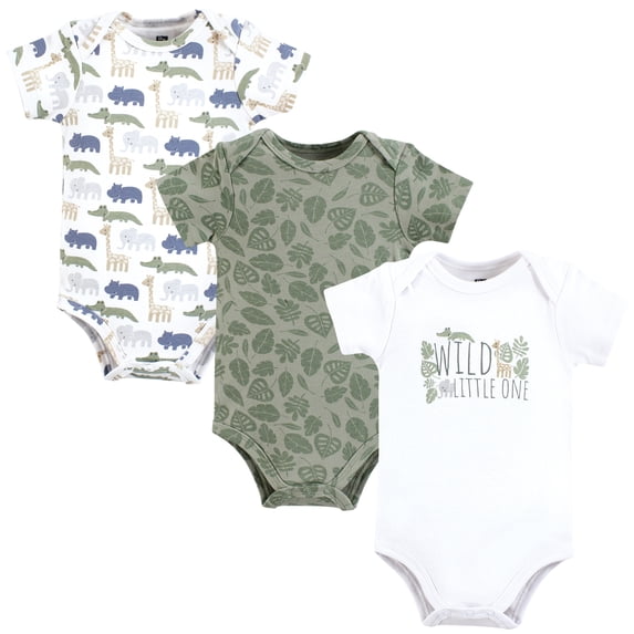 Hudson Baby Cotton Bodysuits, Wild Leaf Safari, 0-3 Months