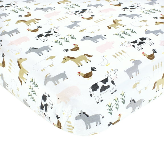 Hudson Baby Cotton Fitted Crib Sheet, Cute Farm, One Size