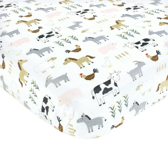 Hudson Baby Cotton Fitted Crib Sheet, Cute Farm, One Size