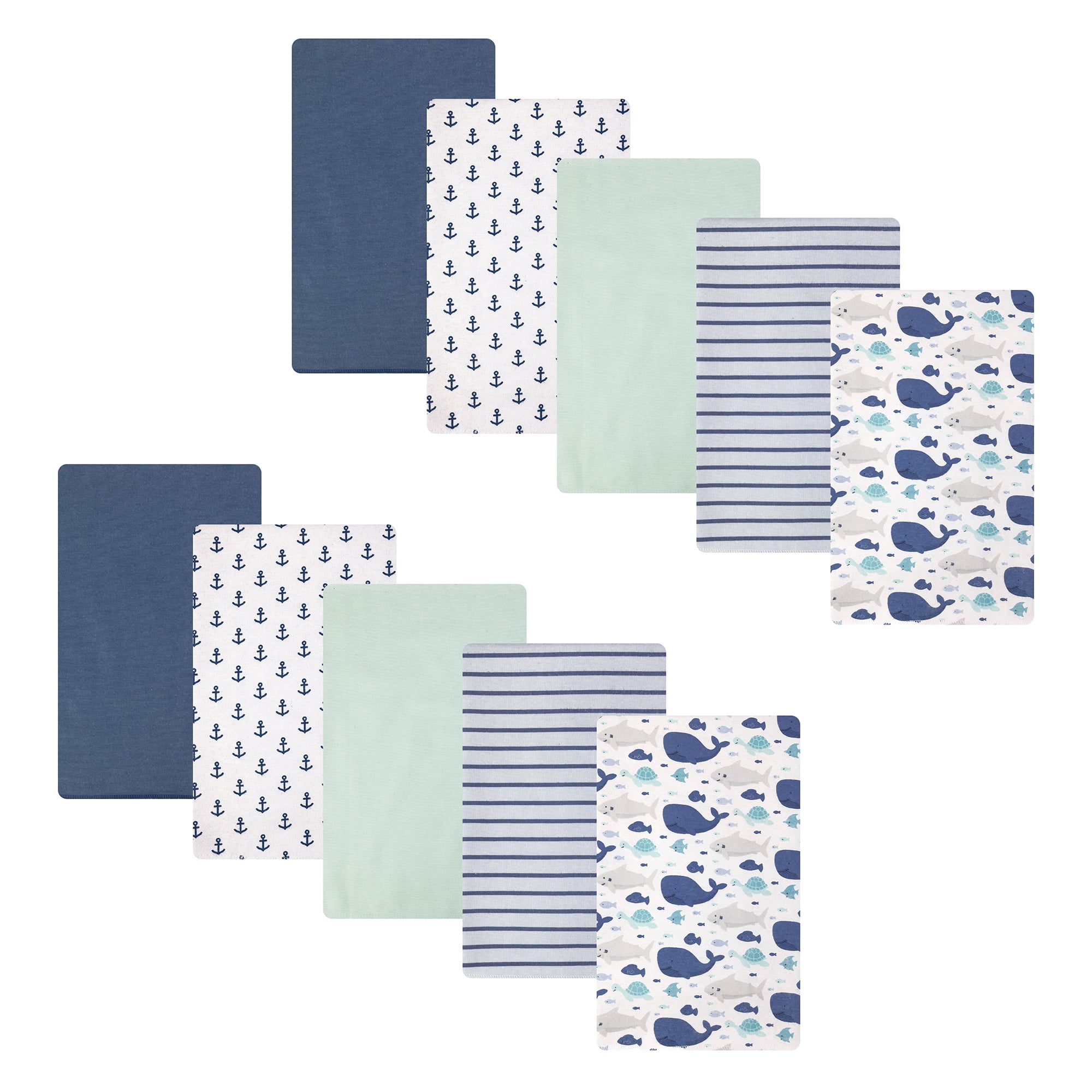 Hudson Baby Cotton Flannel Burp Cloths 10-Pack, Sea Friends, One Size