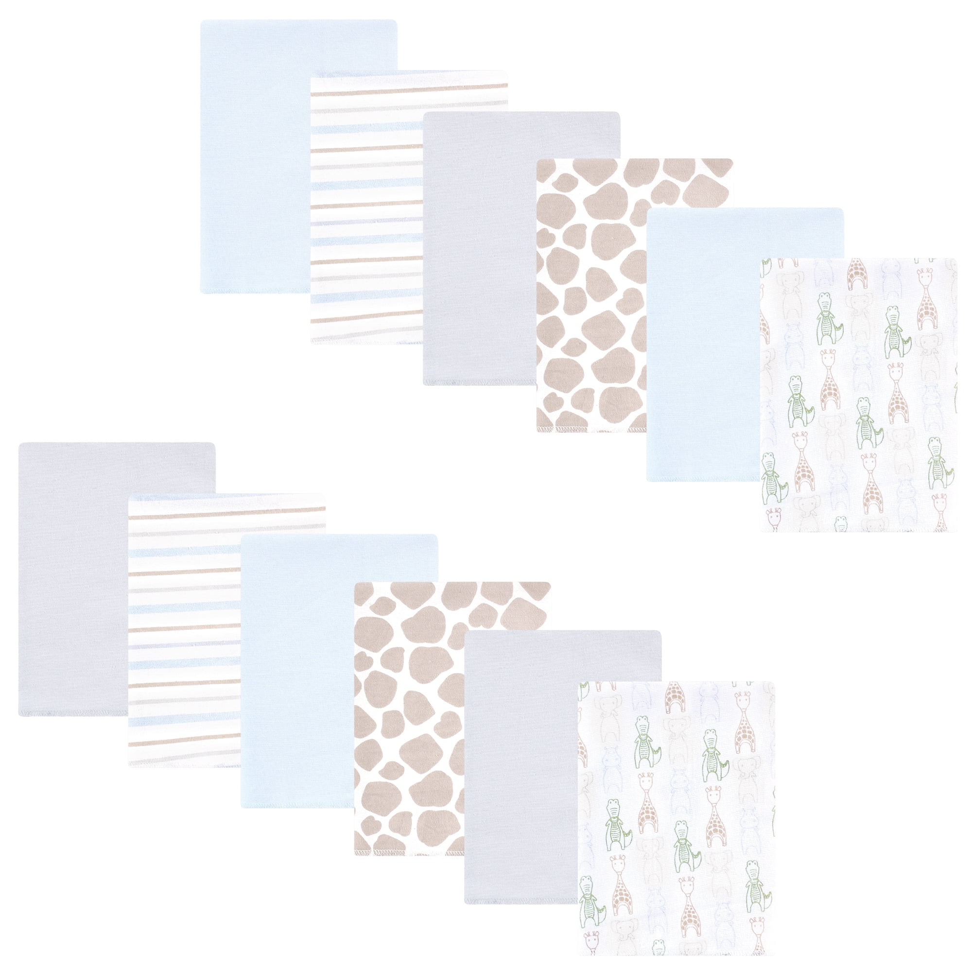 Hudson Baby Unisex Baby Cotton Poly Flannel Burp Cloths Bundle, Modern Safari Friends 12-Pack, One Size