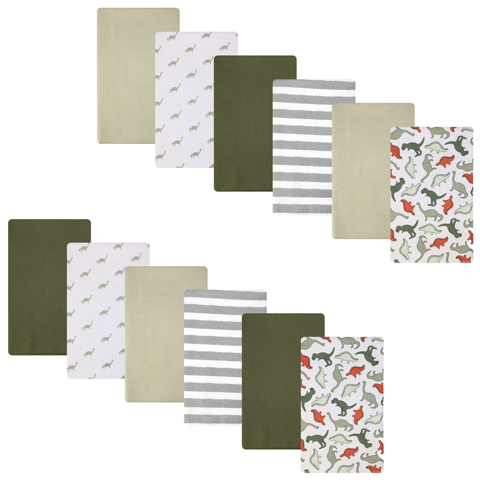 Hudson Baby Cotton Flannel Burp Cloths 12-Pack Bundle, Multi Color Dino, One Size