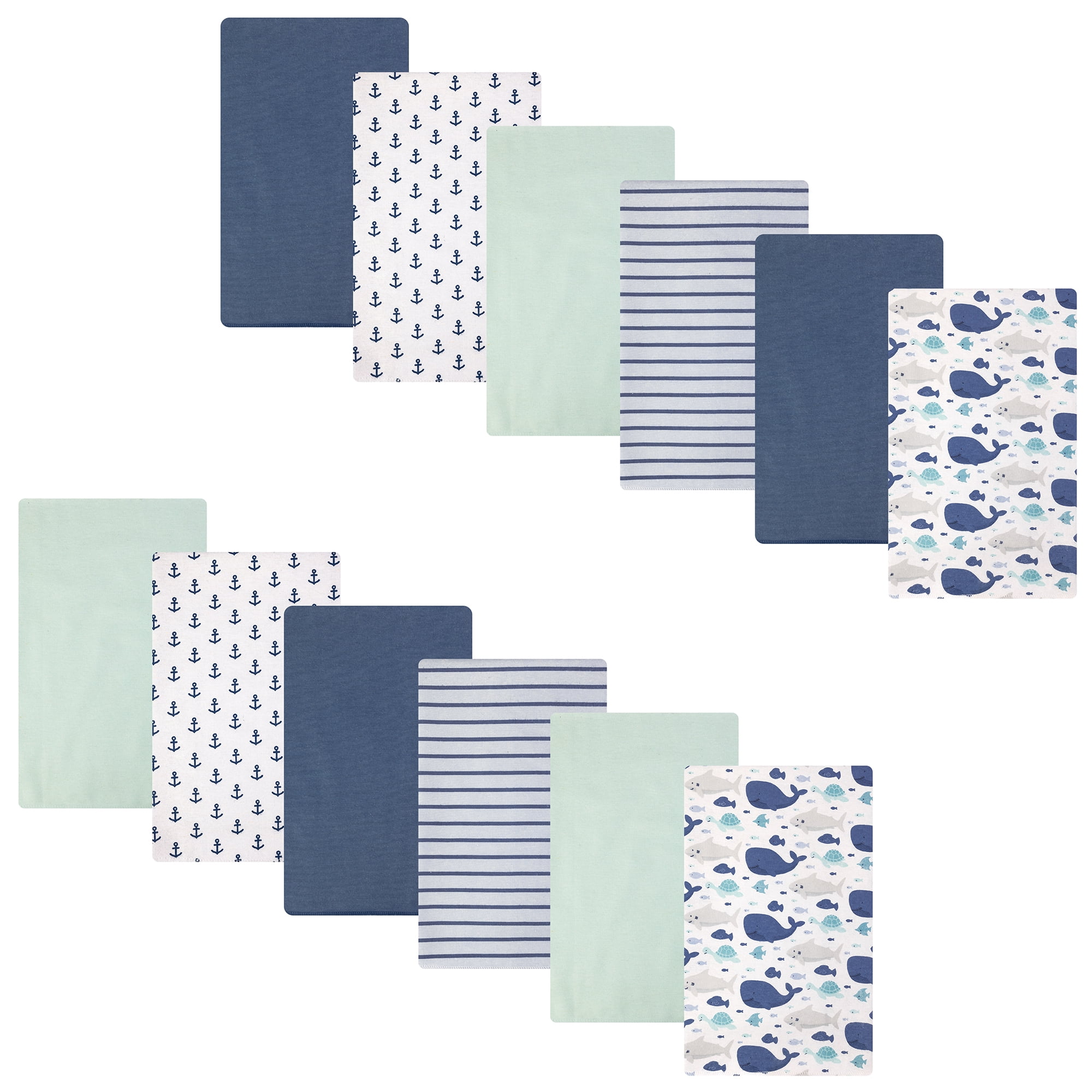 Hudson Baby Unisex Baby Cotton Poly Flannel Burp Cloths Bundle, Sea Friends 12-Pack, One Size