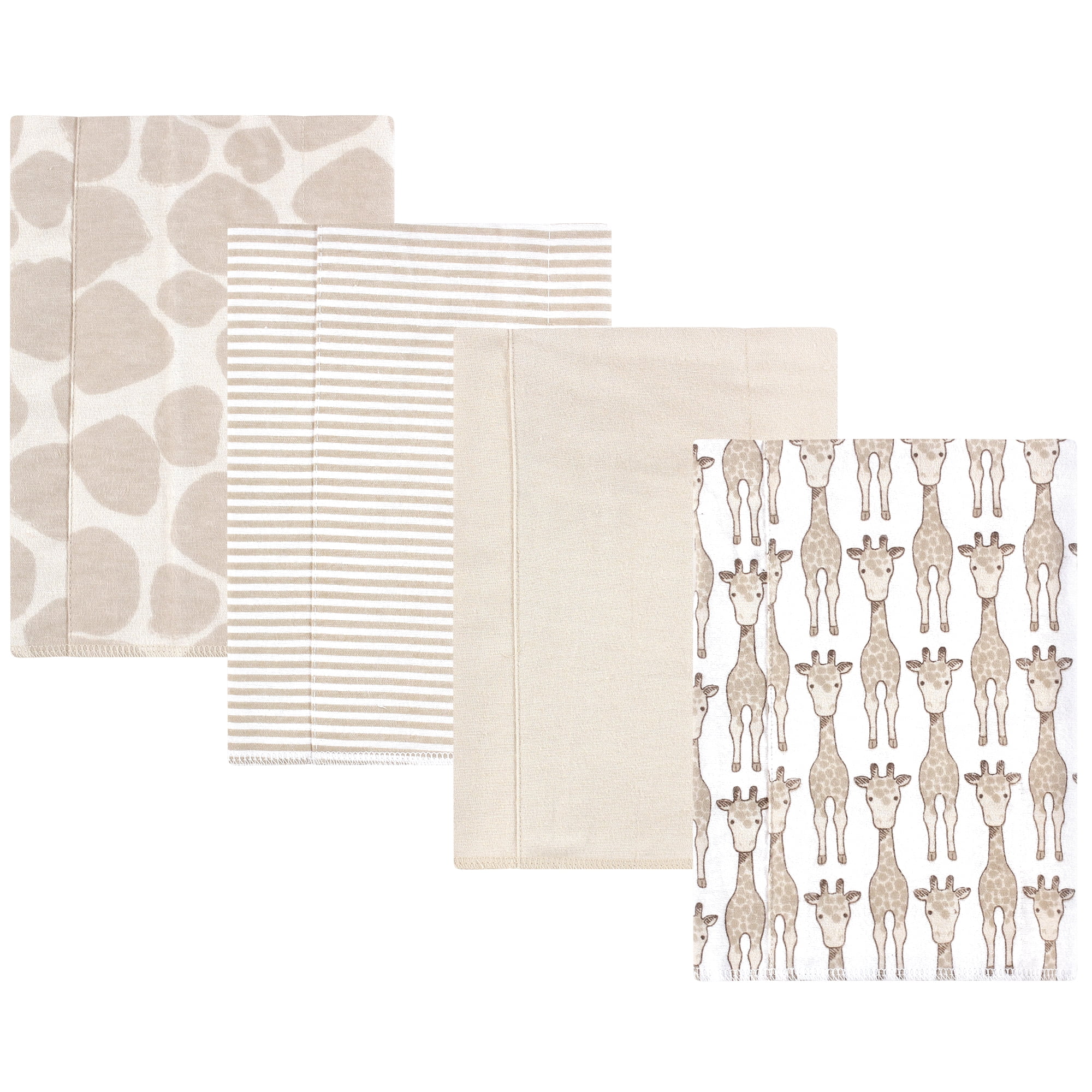Hudson Baby Cotton Flannel Burp Cloths 4-Pack, Giraffe, One Size
