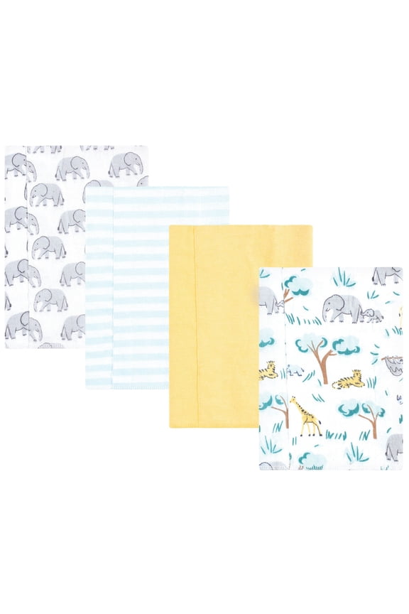 Cotton Flannel Burp Cloths 4-Pack, Safari Friends, One Size