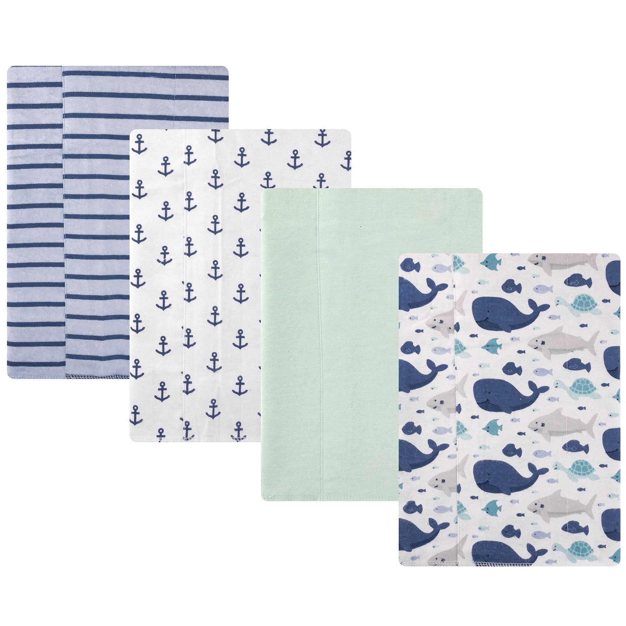 Hudson Baby Cotton Flannel Burp Cloths 4-Pack, Sea Friends, One Size