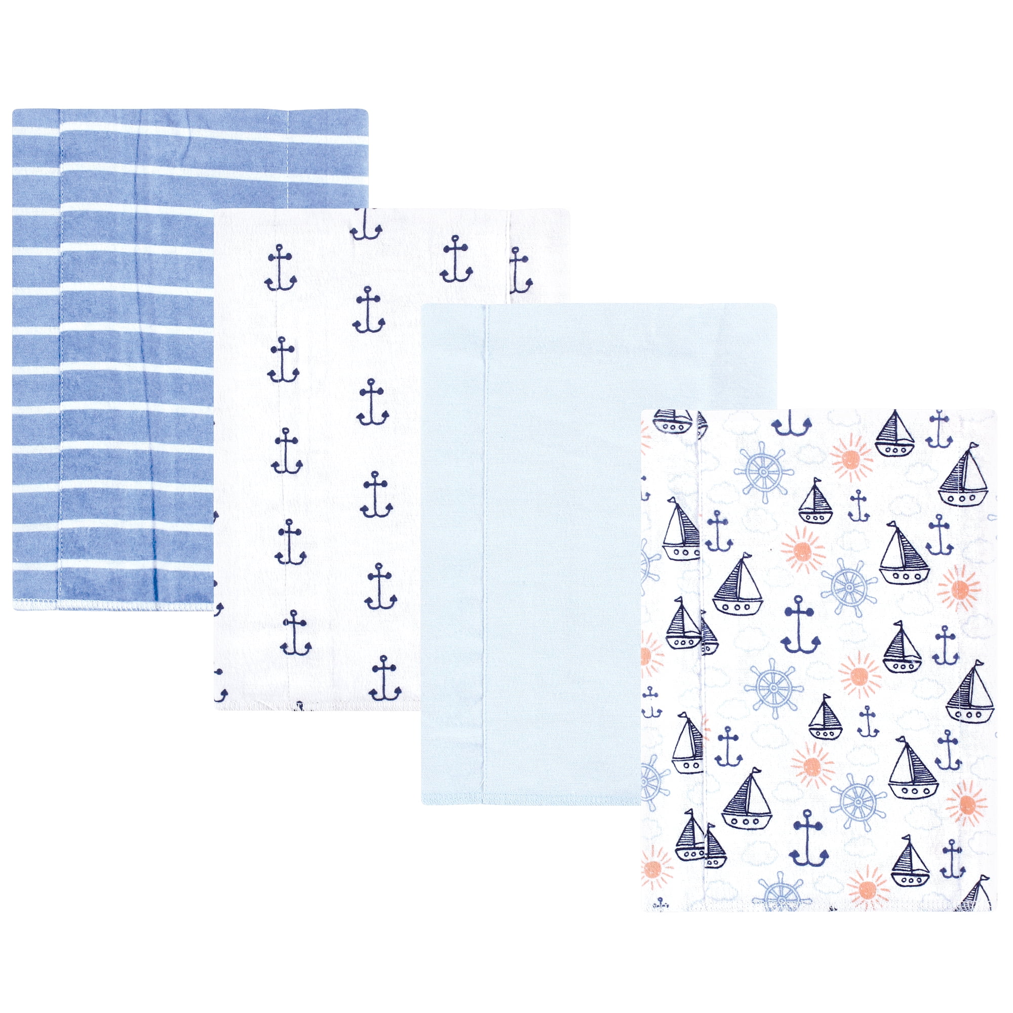 Hudson Baby Cotton Flannel Burp Cloths 4-Pack, Sunshine And Sailboats, One Size